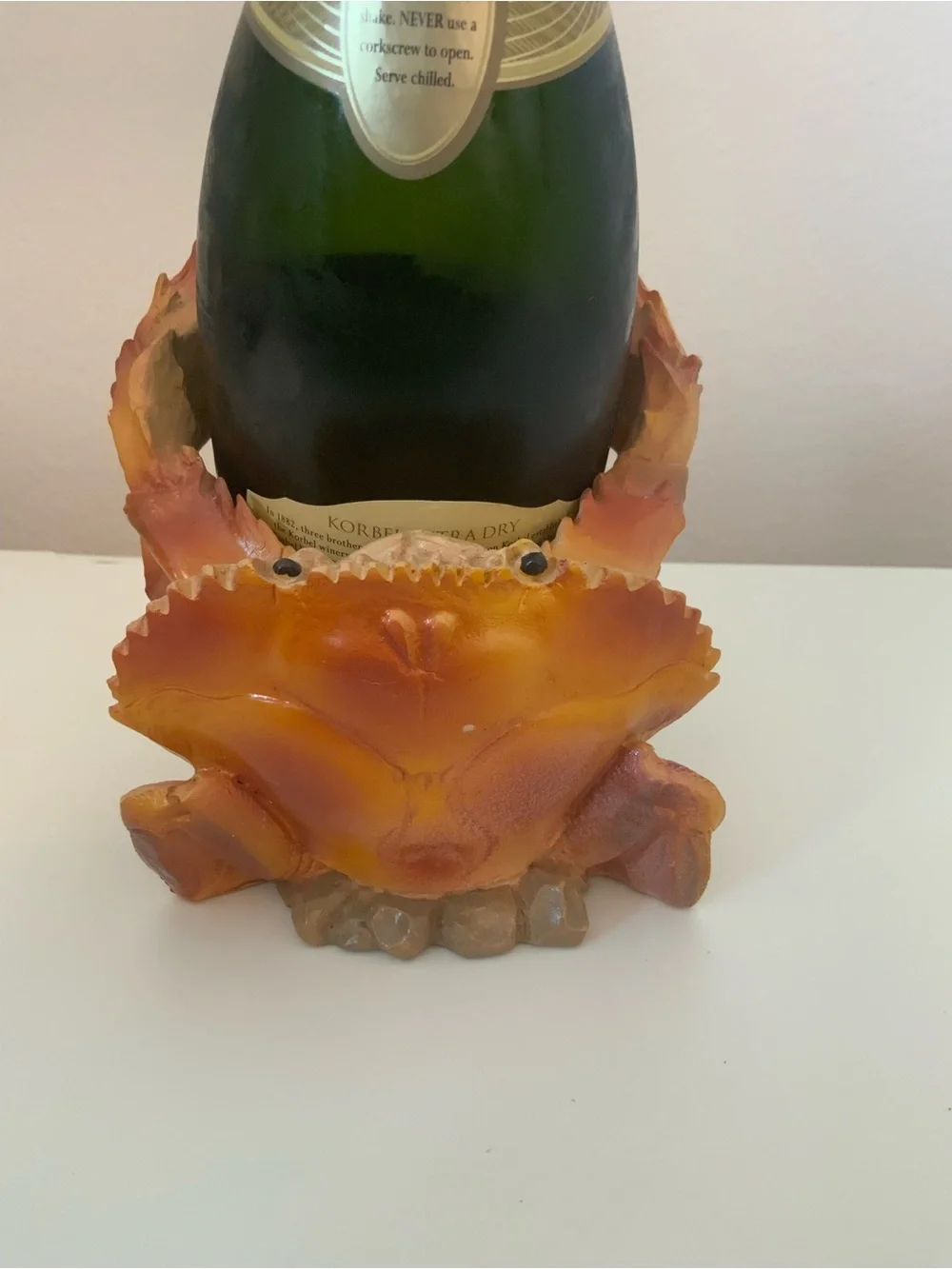 Realistic Red Crab wine bottle holder, Tan and Coral Accents